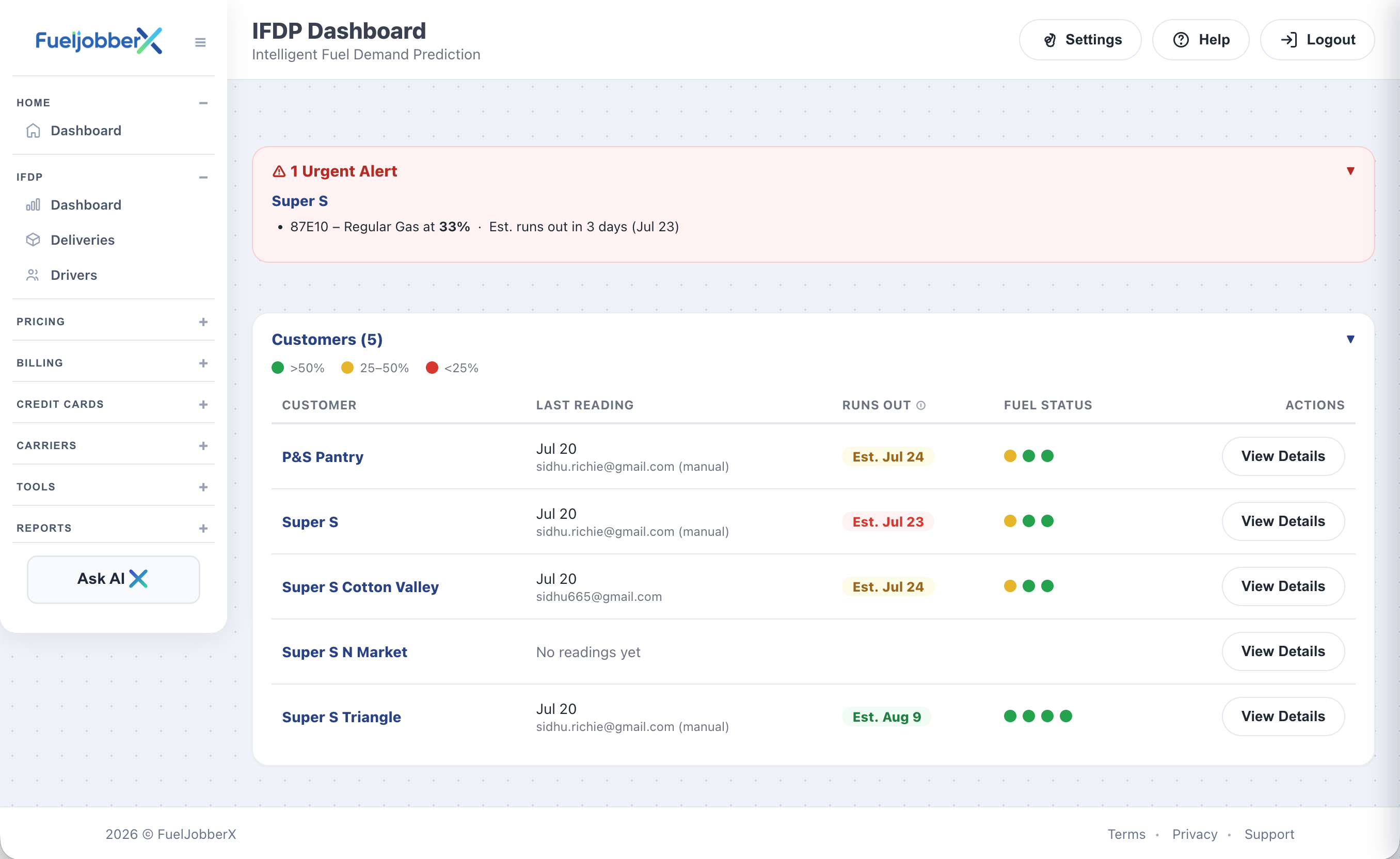 FuelJobberX IFDP Dashboard