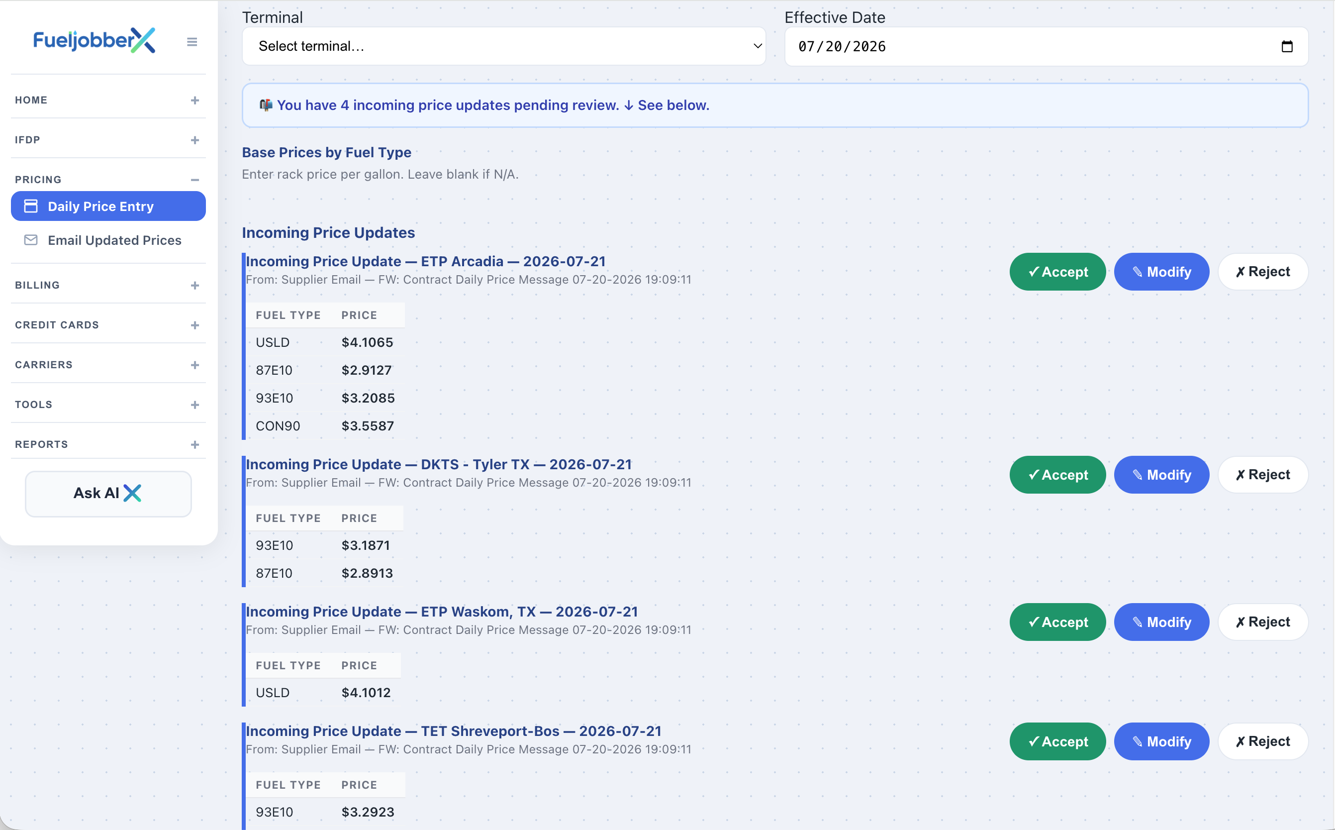 FuelJobberX Fuel Pricing
