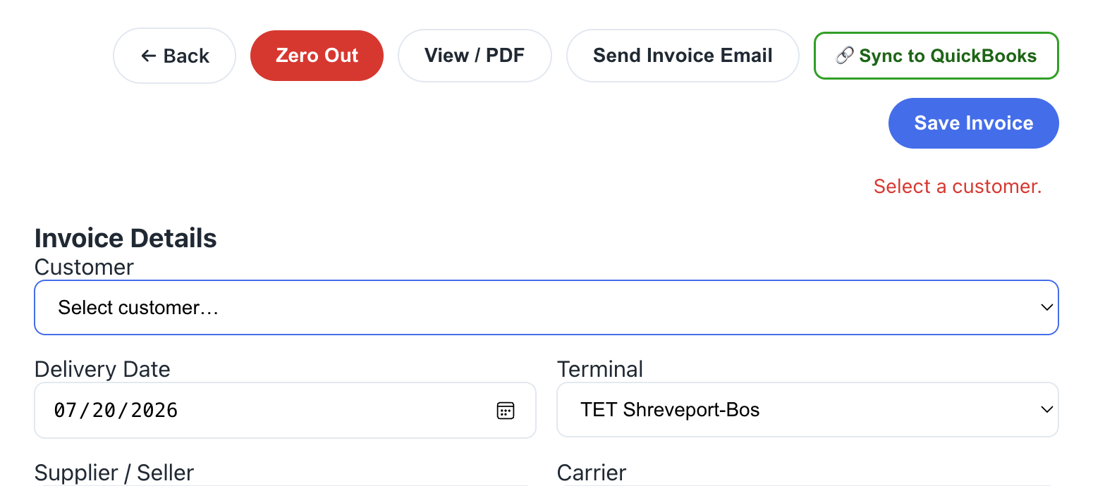 FuelJobberX Carrier Bill Sync